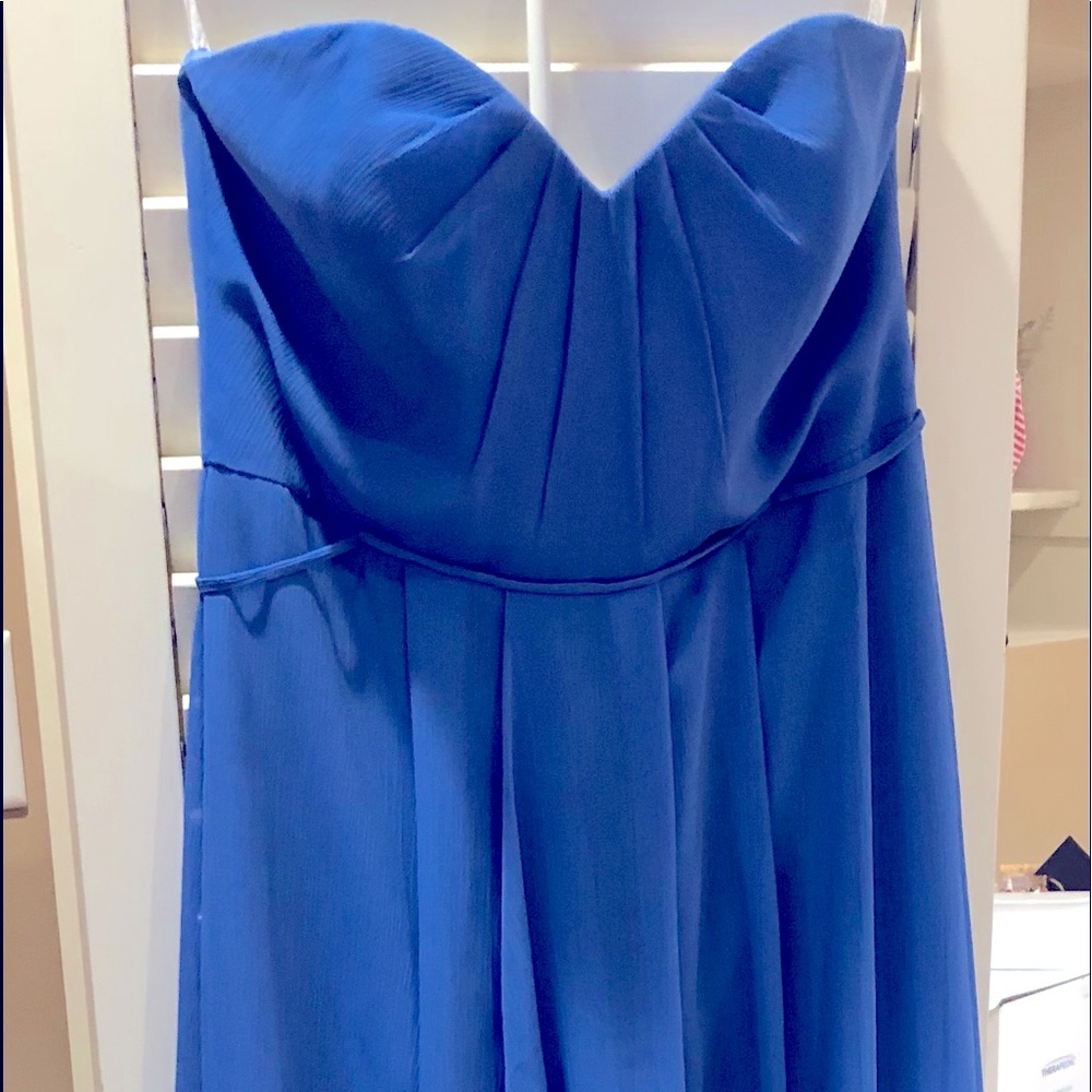 Periwinkle blue stapless waterfall dress.